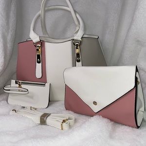 Pink and white leatherette bag bundle